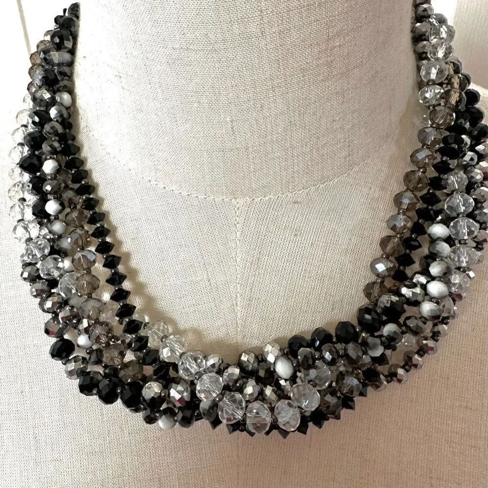Multi strand crystal beaded tie back necklace